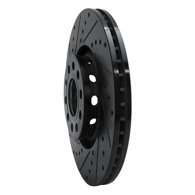 Audi A6 Brake Rotor (1) - Front Left - R1 Concepts - Drilled & Slotted - Black - `97-`06